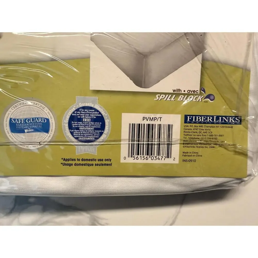 Priva Twin Mattress Protector Waterproof Antibacterial Spill Block NIP